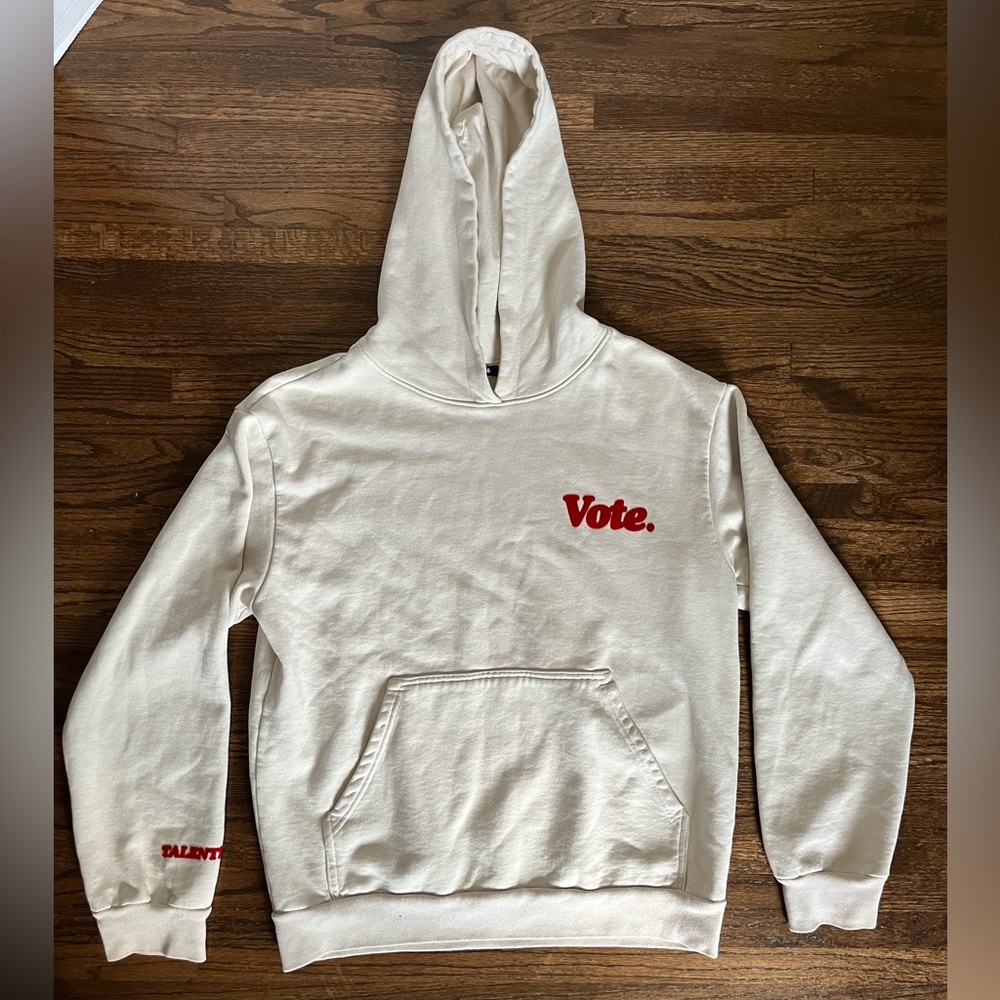 Talentless Women's Vote Hoodie Size M 100% Cotton Bone Cream Red VGUC